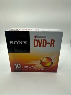 Sony DVD-R 10-Pack 4.7GB Optical Media (Orange/White) NIB SEALED